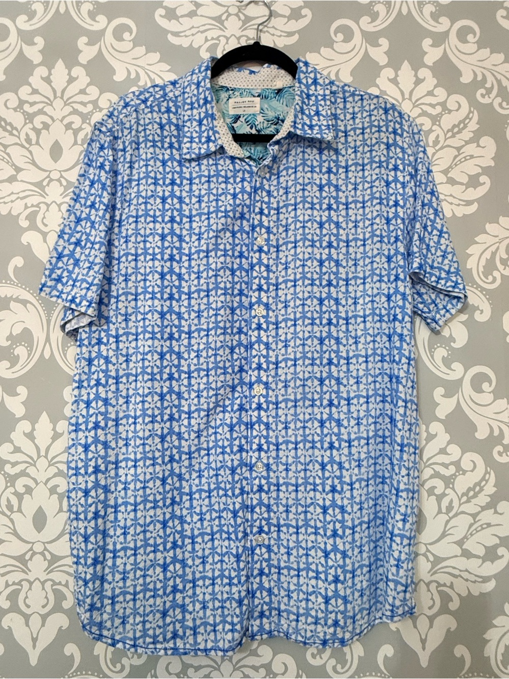 💫4/$25 • Projek Raw Linen Blend Blue Patterned Short-Sleeve Button-Up Shirt